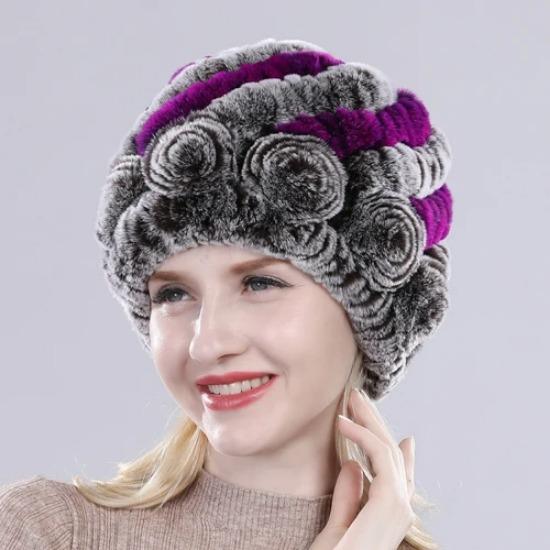 Hot Sell Women Winter Knitted Real Rex Rabbit Fur Hat Fluffy Natural Rex Rabbit Fur Cap Lady Good Elastic Genuine Fur Hats