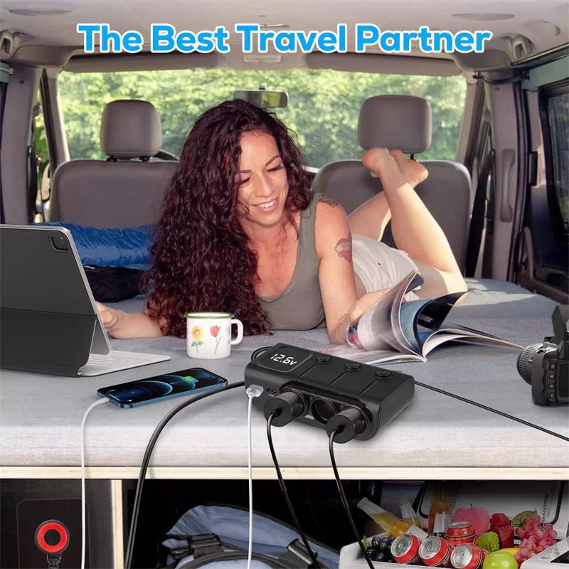 120W 3 In 1 Three Usb Socket Car Cigarette Lighter Adapte 12V 24V Splitter Led Fast Charger Plug Adapter For Iphone Gps Dashcam