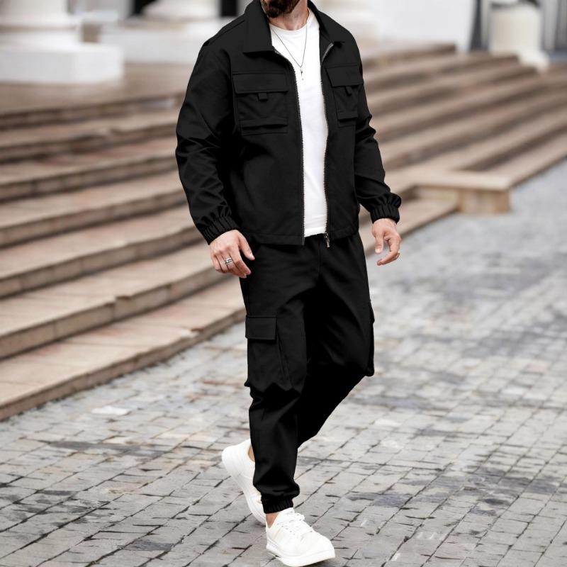 Giacca Bomber Retrò da Uomo Nuova per Primavera e Autunno Tuta Larga da Lavoro con Pantaloni a Revers
