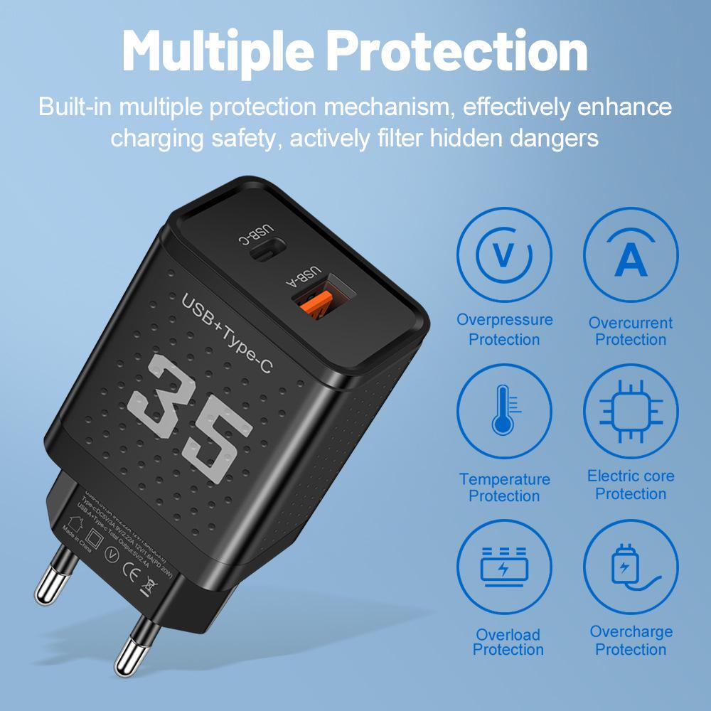 20W 3A Dual PD+USB Charger with US/EU/UK Plugs