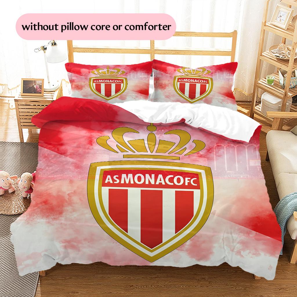 AS Monaco Football Club Pattern Bedding Quilt Set Home Decoration Gift (1 * duvet cover + 2 * pillowcase without core)