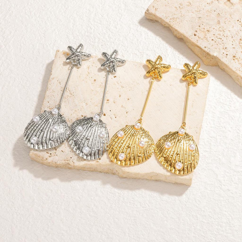 Stylish Seashell Pearl Stainless Steel Long Earrings - Women's Vacation Luxury