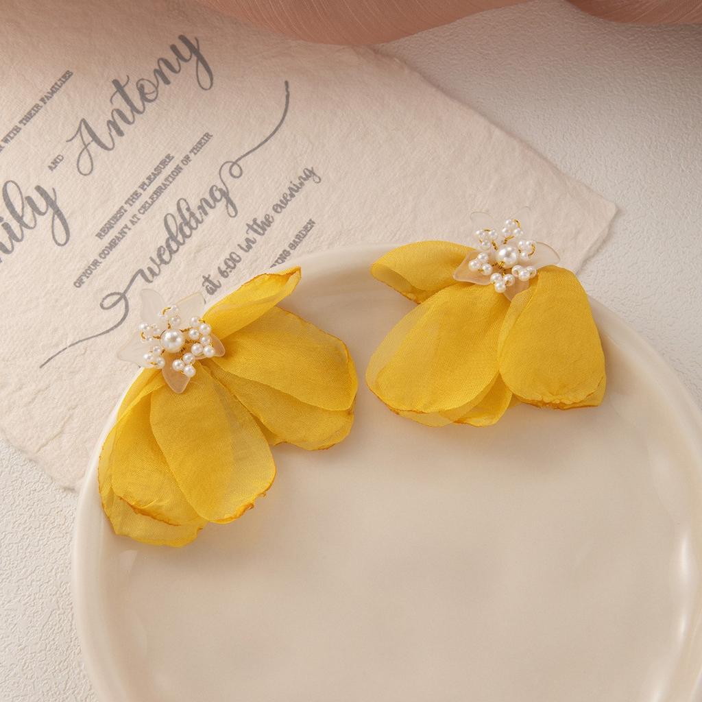 Silver Needle Tassel Flower Flower Fairy Earrings Female Pastoral Style Niche Handmade Temperament Exaggerated Earrings Female