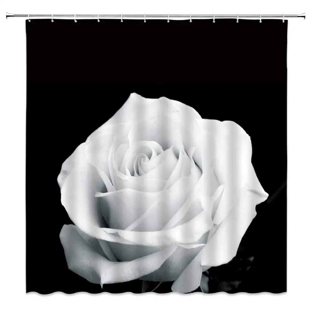 Pink Floral Shower Curtain Kids Decor Spring Flower Park Forest Road Landscape Scenic Bathroom Curtain Decor Set with 12 Hooks