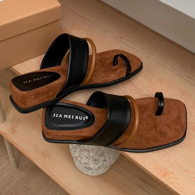Fashion Clip Toe Women's Heeled Slippers Fad Mid Heels Shoes Summer New Sandals Pumps 2025 Trend Walking Wedges Flip Flops Dress Slides