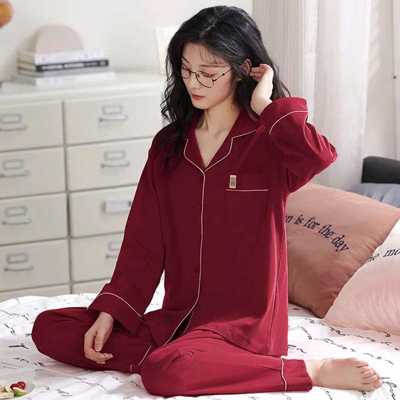 Cartoon Bear Spring and Autumn French Pajamas Female Cartoon Imitation Cotton Long-sleeved Trousers Cloud Cotton Casual Loungewear Set