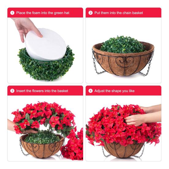 1/2Pcs Hanging Artificial Bougainvillea Speetabilis with Coconut Palm Flower Basket UV Resistant Fake Flower Indoor Outdoor Faux Bloom Decoration