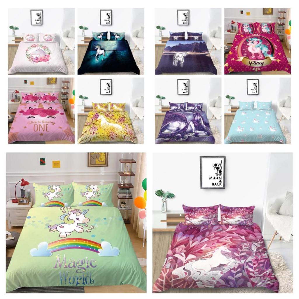 Home Bed Cover 3D Unicorn Themed Print Homes Bedding Quilt Cover Textiles Polyester Pillowcase Bedclothes