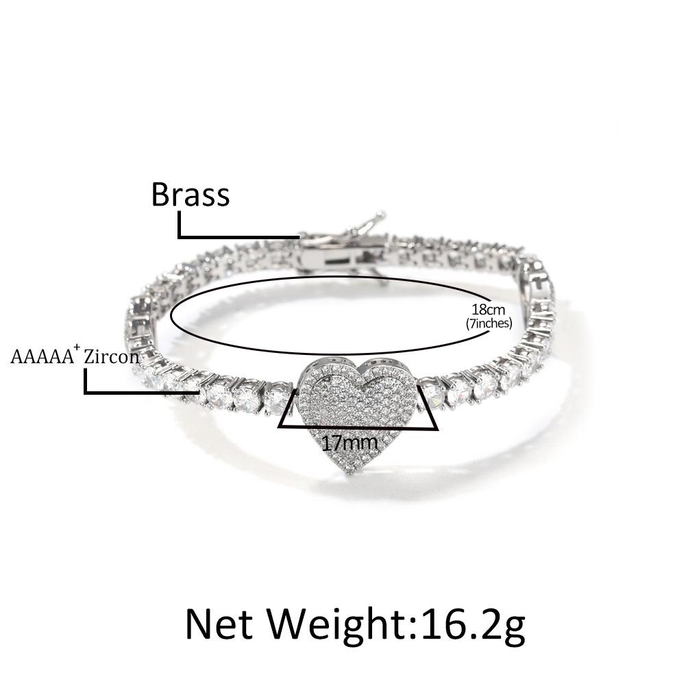 Hot-selling diamond-encrusted love tennis chain bracelet creative high-end copper material light luxury jewelry