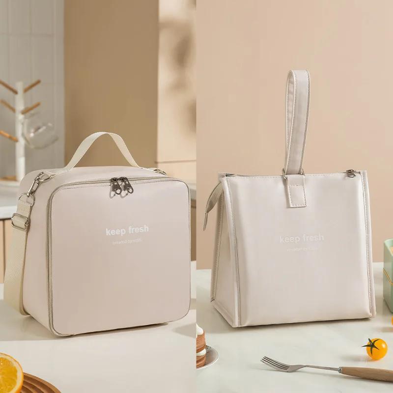 Portable Waterproof Lunch Bags PU Leather Food Picnic Lunch Box Insulated Women Cooler Bags Ice Pack Drink Carrier Thermal Bag