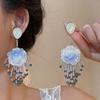 Silver Needle Holiday Style Smudge Resin 3D Flower Water Drop Stud Earrings High-end Personality Niche Women Earrings