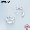 WOSTU 925 Sterling Silver AAA Zircon Wedding Earrings For Women Double-layered Stud Earrings Hoop Ear Buckles Party Jewelry Gift