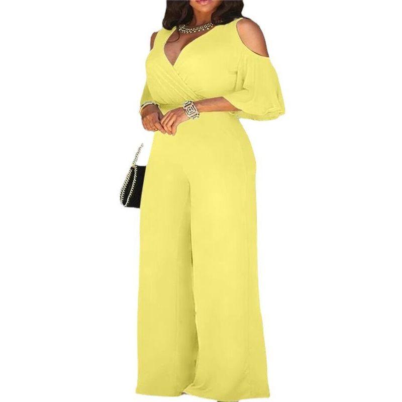 Casual V-neck Jumpsuit Women Elegant Casual V-neck Loose Waist Wide Leg Jumpsuit Women