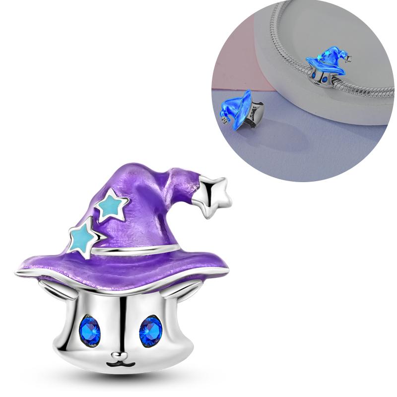 Halloween Series Charms Bead Copper Luminous Pumpkin Skull Witch Black Cat Fit Bangle Bracelet Necklace Diy Jewelry