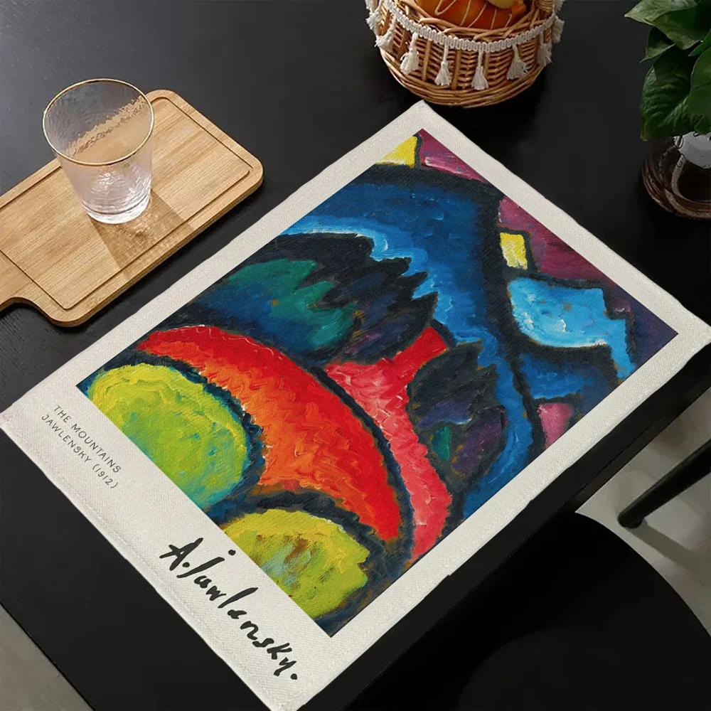 

Alexej von Jawlensky art Print Linen Dining Table Mats Alphabet Kitchen Placemat 30X45cm Coasters Pads Bowl Cup Mat 30x45cm-4PC