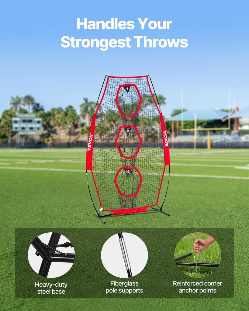 203.2 X 101.6mm Football Trainer Throwing Net, Training Throwing Target Practice Net with 3 Target Pockets, Knotless Net Includes Bow Frame and