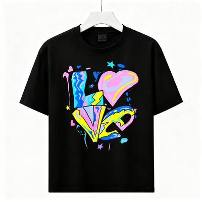 Colorful Graffiti LOVEGraphic T‑Shirt Pop Art Heart Star Casual Short Sleeve Tee