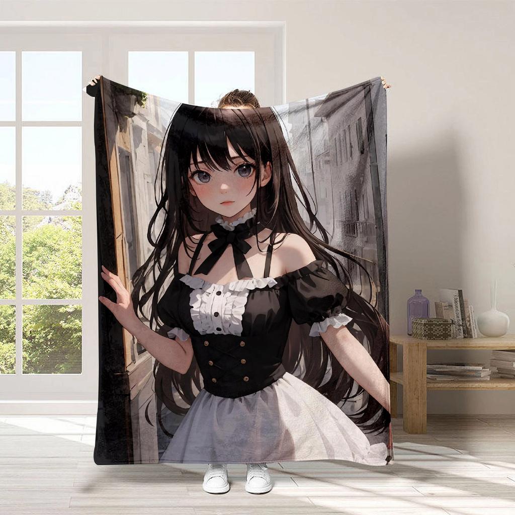 Anime beautiful girl digital-printed polyester Bedroom velvet flannel cover blanket Fleece soft sofa cover blankets for beds
