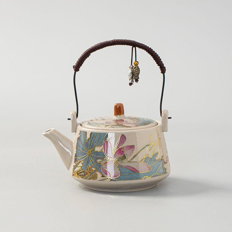 Exquisite Lotus Tea Set, Handle Pot, 1 Pot  2 Cups, Ceramic Gongfu Teaware, Tea Brewing Pot, Teacups, Perfect for Afternoon Tea