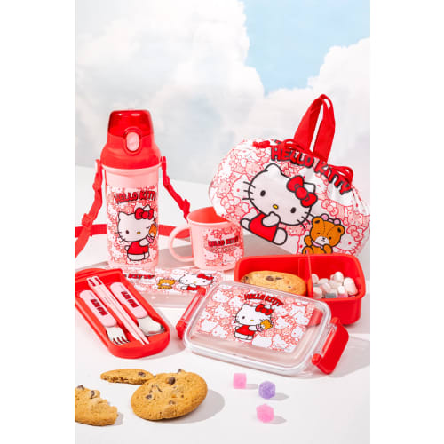 Skater Lunch Box Trio Set Chopsticks Spoon Fork Hello Kitty Ushiro Shiro Sanrio For Children Antibacterial Treatment Easy to Open Sliding Type Made in