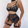 Lingerie Suit Women Mesh Hollow Underwear Metal Buckle Set Ultrathin Bra & Brief Sets G-String Garter Belt See Through Bra Set