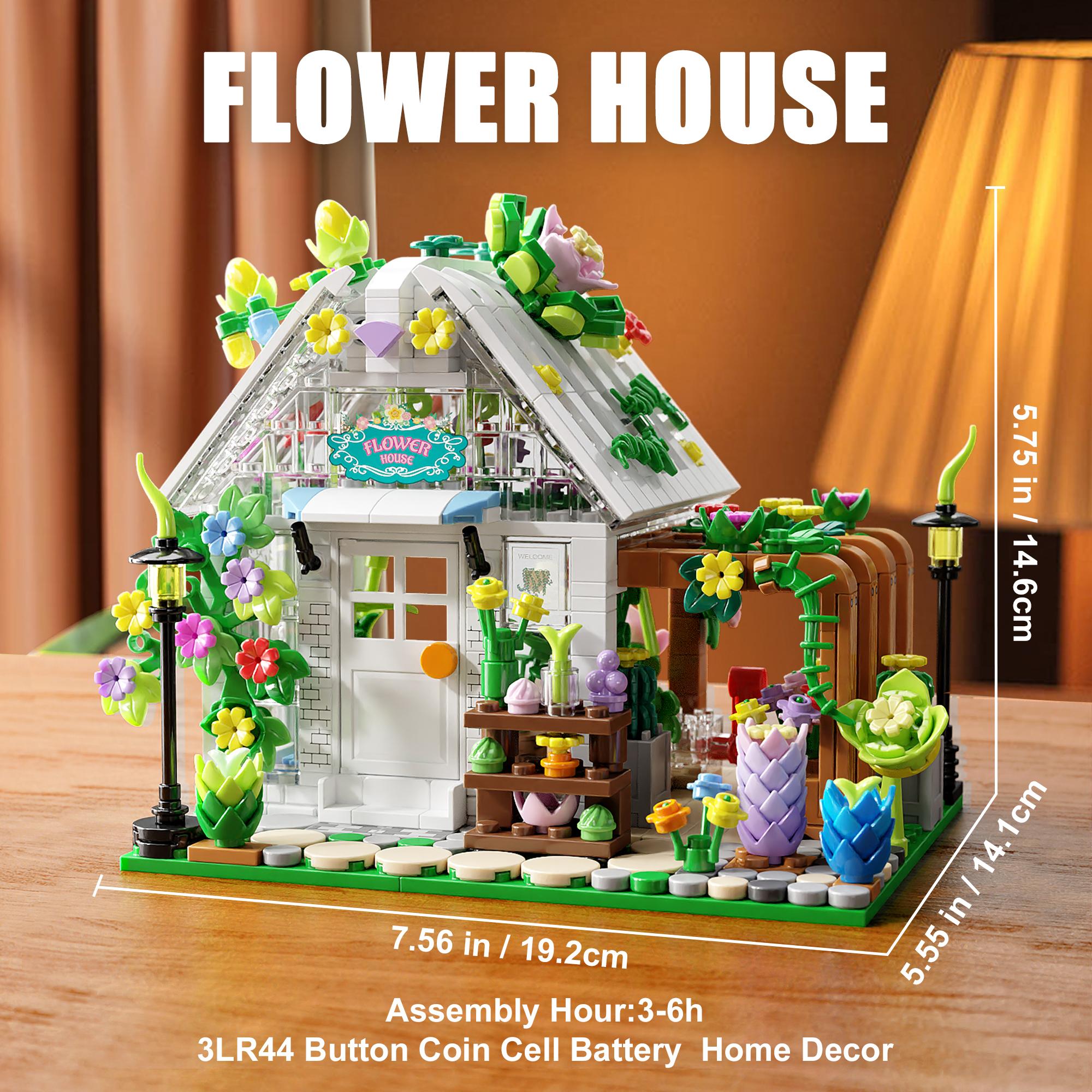 

Non-Toxic 719Pcs Flower House Building Block Toy Set City Street View Assembly Puzzle Bricks Model With Led Light Desktop Decoration Gifts