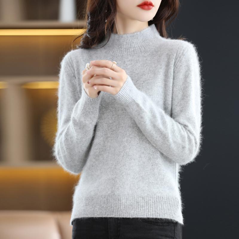 Pulover de damă pe jumătate cu gât țesut Qinghe cașmir 30% cașmir 70% nurca cașmir pulover de toamnă și iarnă de damă din cașmir moale și cald