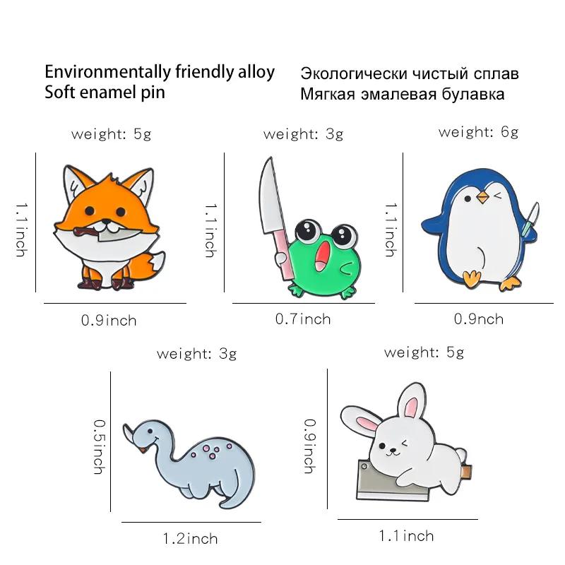 Funny Cartoon Fox Knife Art Brooches Enamel Metal Badges Animal Pins Backpack Hat Shirt Lapel Pin for Kids Women Bag Clothes DIY