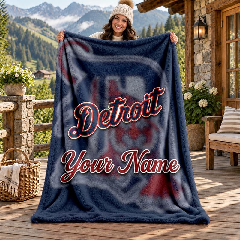 Detroit Tigers Custom Name Flannel Blanket Personalized Soft Warm Plush Throw Blanket Customized Gift for Family Friends