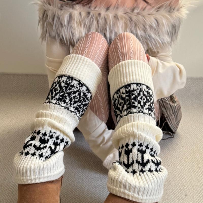 Sweet Christmas Leg Warmers Knitted Leg Sleeves Harajuku Long Leg Socks Winter Warm Boot Cuffs Toppers for Womens Girls