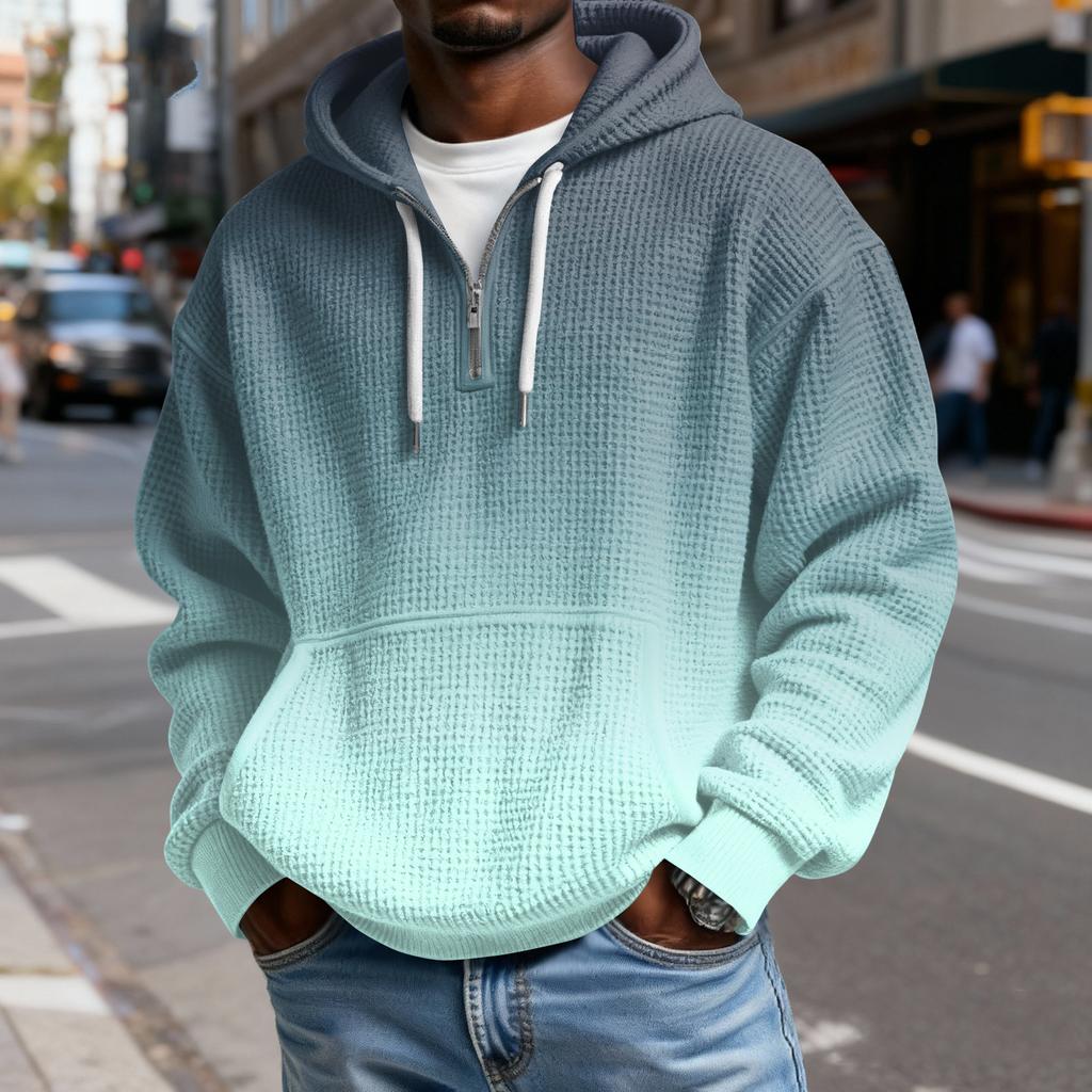 Herren Casual einfarbiges Kapuzensweatshirt mit Reißverschluss und langen Ärmeln, Alltags-Reißverschluss-Casual-Langarm-T-Shirt