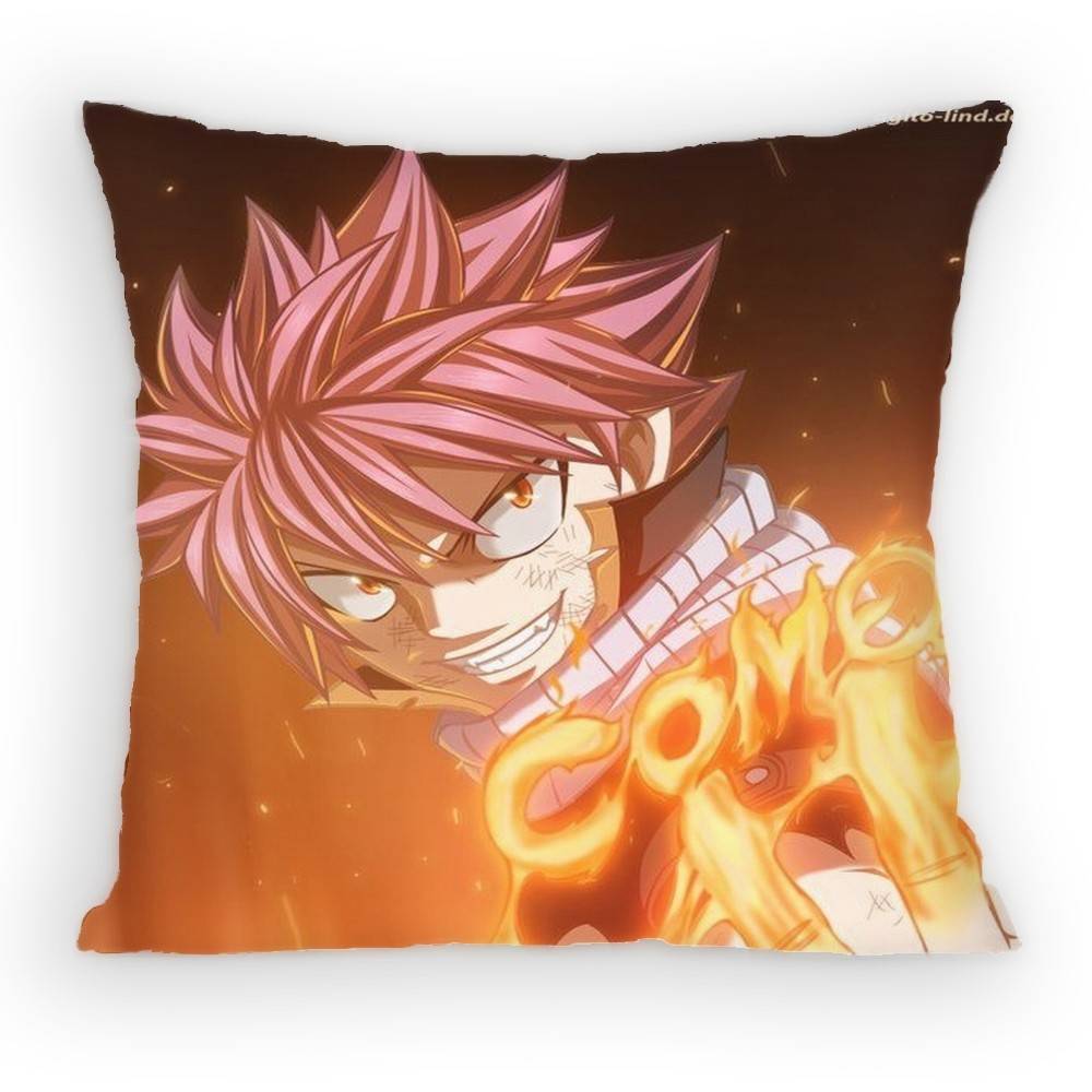 FAIRY TAIL Natsu Pillow Case Antidustmite Pillowcase Invisible zipper silky short plush Sofa cushion cover