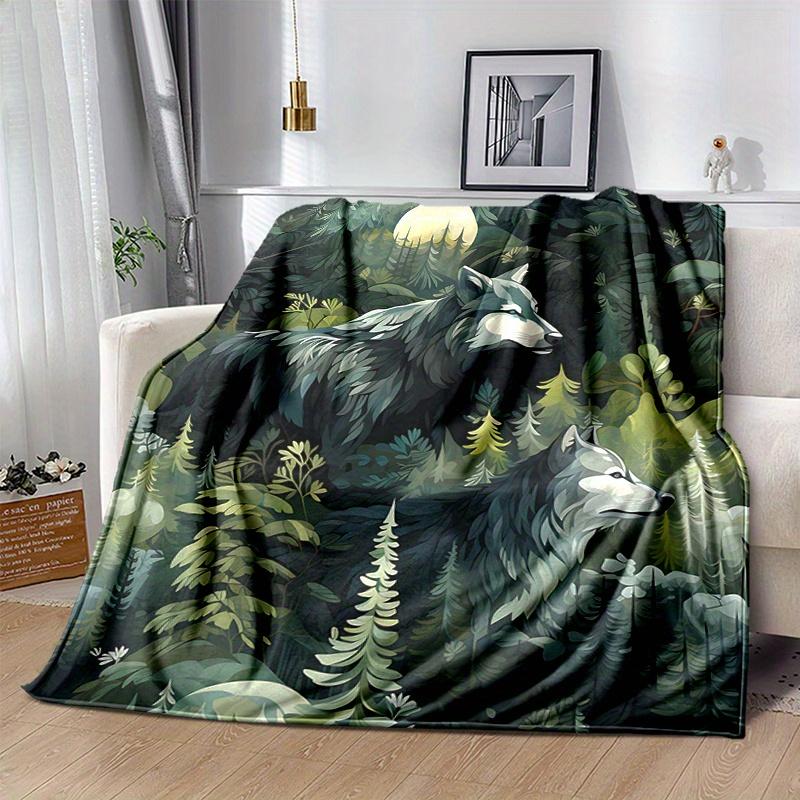 1pc Two Wolves in the Forest Blanket  Soft and Cozy Home Decor Gift for Friend, Suitable for All Seasons, Living Room, Travel, Camping