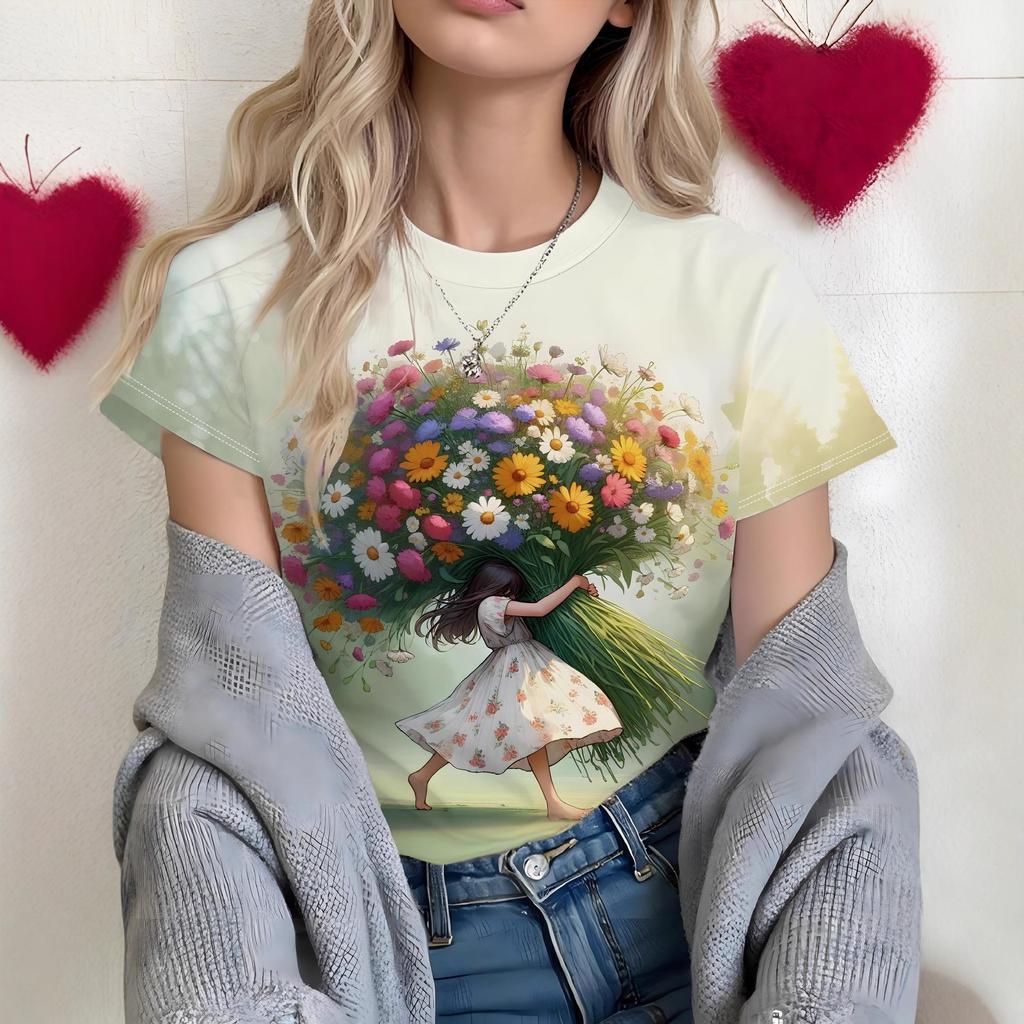 Women's T-shirt Loose 3D Printed Pattern Casual Fashion Sports Top