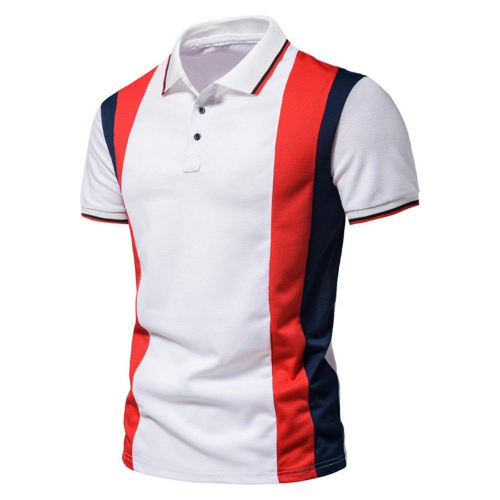 2026 Summer New Fashionable Contrast Stripe Splicing PLOL Shirt Men's Casual Short Sleeve T-shirt Polo Shirt