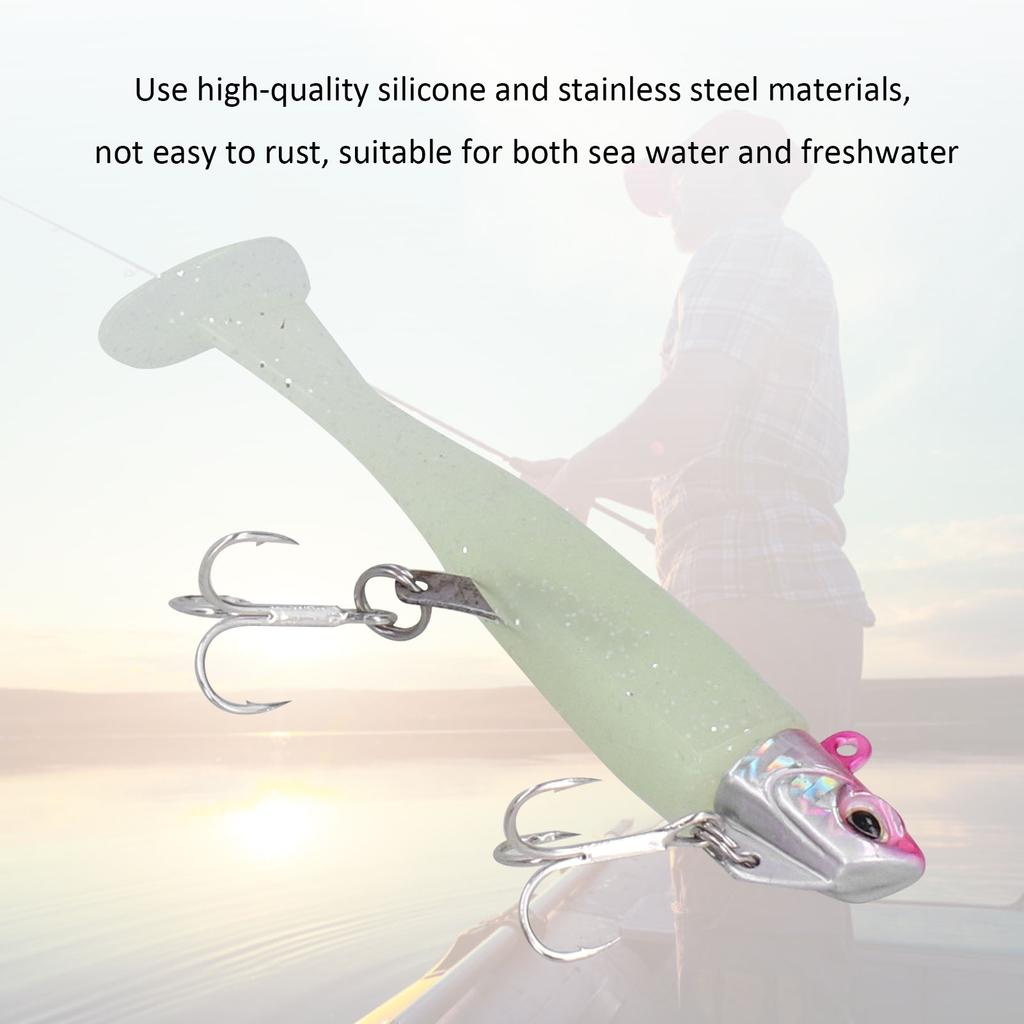 2Pcs Curved Cutter Heads Sea Fishing Double Hook T Tail Soft Simulation Lure Bait