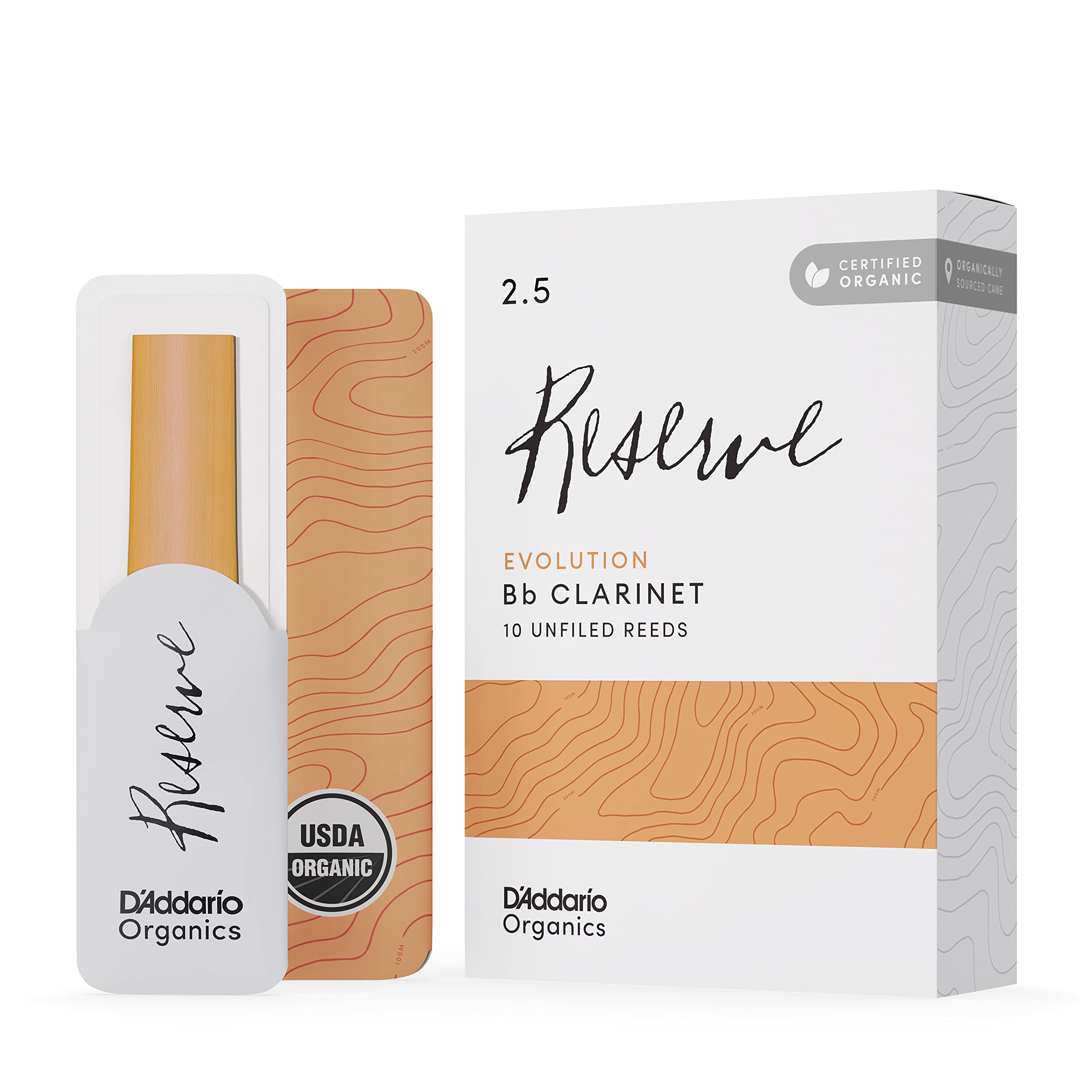 

D Addario WoodWinds Трость D Addario для кларнета Bb Сертифицировано USDA Organic RESERVE EVOLUTION ODCE1025 [Твердость: 2.5] Упаковка из 10 шт. []