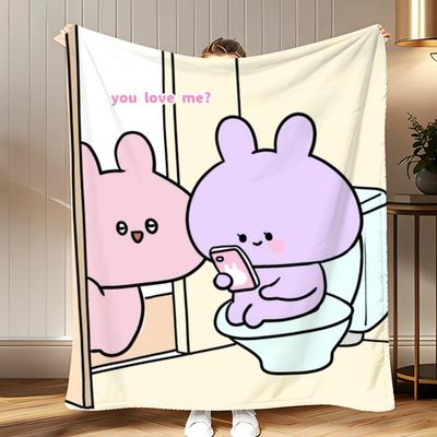Character IP Asamimichan Cute Bunny Throw Soft Coral Fleece Blanket 310gsm Fluffy Warm Throw for Sofa Bed Couch Bedroom Decor