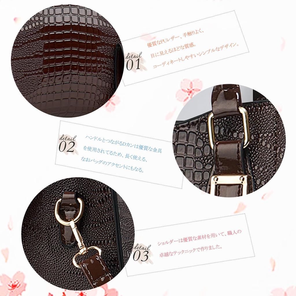 NICOLE & DORIS Women's Handbag and Shoulder Bag Set, Stylish and Elegant, Crocodile Leather, 2-Way, Crossbody, PU Leather, Waterproof, Divided,