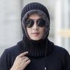 Winter cold weather gear: neck warmer, muffler, fur hat, knit hooded neck warmer