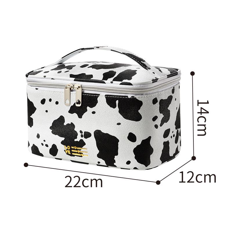 Cow Print Waterproof Cosmetic Travel Bag - Portable Skincare Organizer