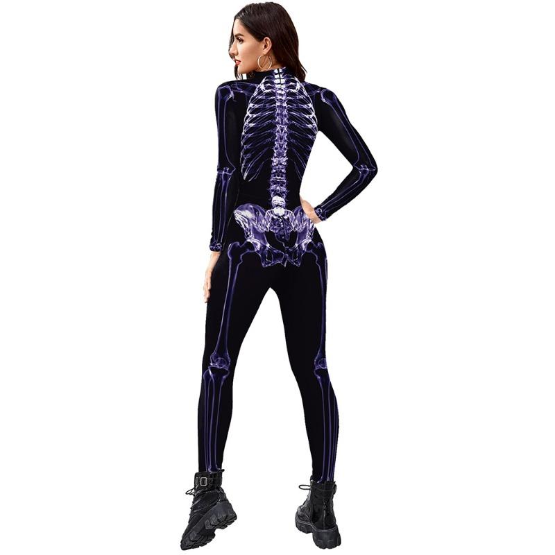 New Halloween funny skeleton print stage costume men's and women's one-piece costumes