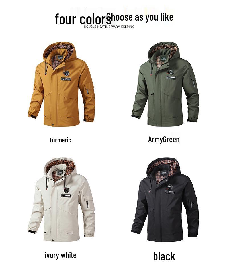 European Men's Casual Hooded Windbreaker Jacket with Detachable Hood, Plus Size.