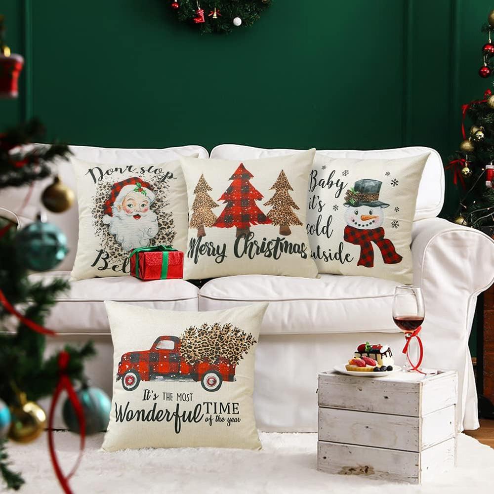 Christmas Pillow Covers: Festive Designs - Truck, Snowman, Santa, and Trees for Holiday Decor sofas, bedroom pillow covers