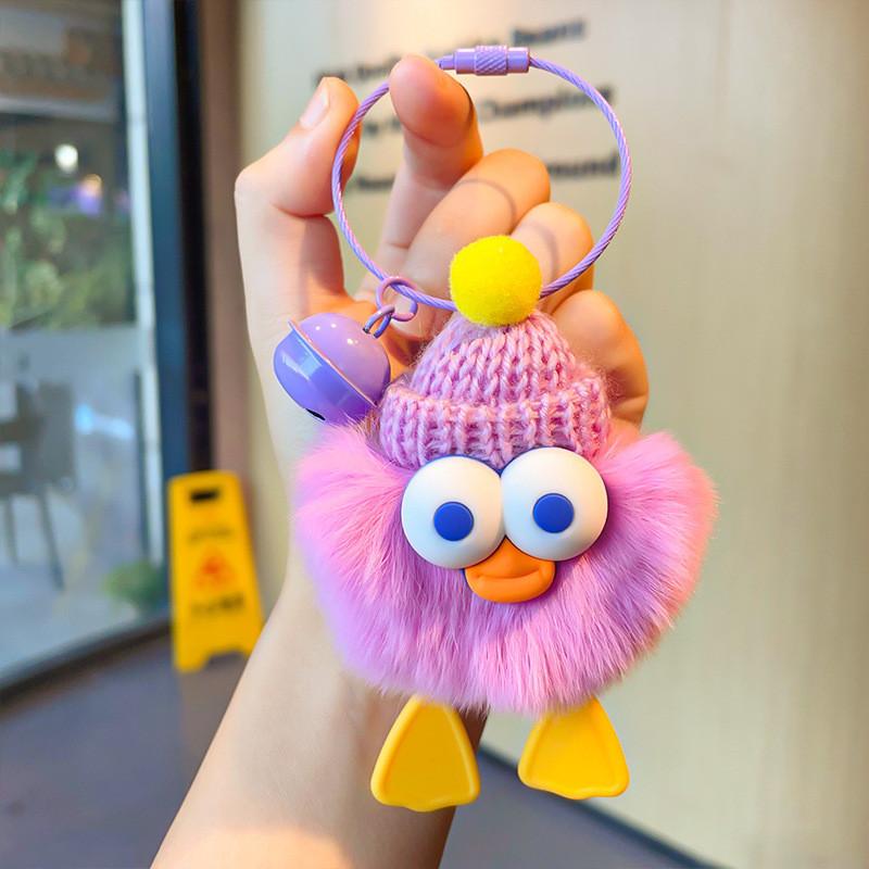 Rabbit Rex Stylish Fur Duck Keychain Plush Doll Bag Accent In Orange