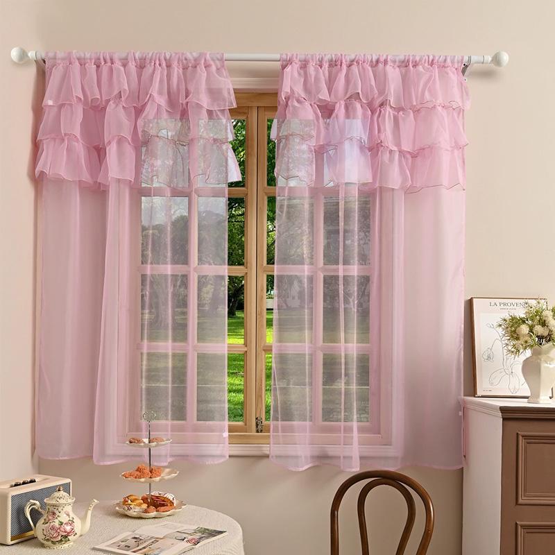 1PC Home Decor Bedroom Door Sheer Curtains French Window Curtain Rococo Rod Pocket Design for Living Room 3-Bar Ruffled