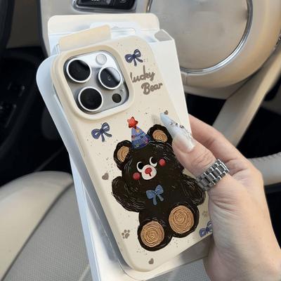 Cute Bear Phone Case For iPhone 11 Case iPhone 15 16 Pro 13 12 14 Pro Max Plus Shockproof Candy Color Bumper Leather Soft Cover