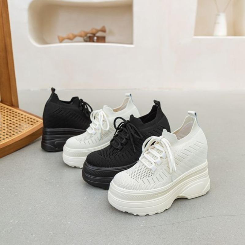 Fashion 11CM Air Mesh Sock Knitted Platform Wedge Flats Hollow Chunky Sneaker Breathable Comfy Women Sandals Slides Summer Shoes