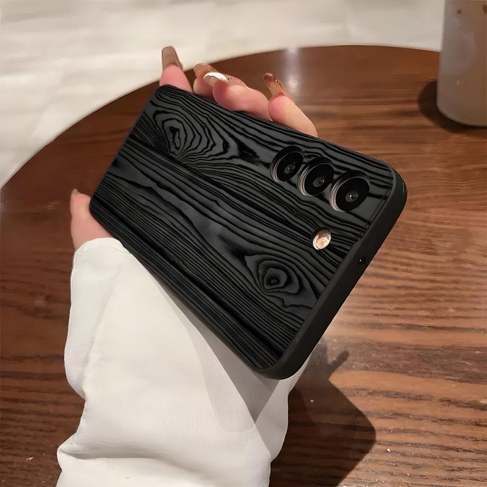 Natural Wood Phone Case For Samsung S26 S25 S24 FE S23 S22 S21 Plus S20 Ultra Note20Ultra Black Soft Shell
