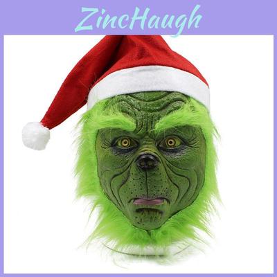Rascal Green Monster The Grinch Mask With Christmas Hat For Adult Cosplay Fun
